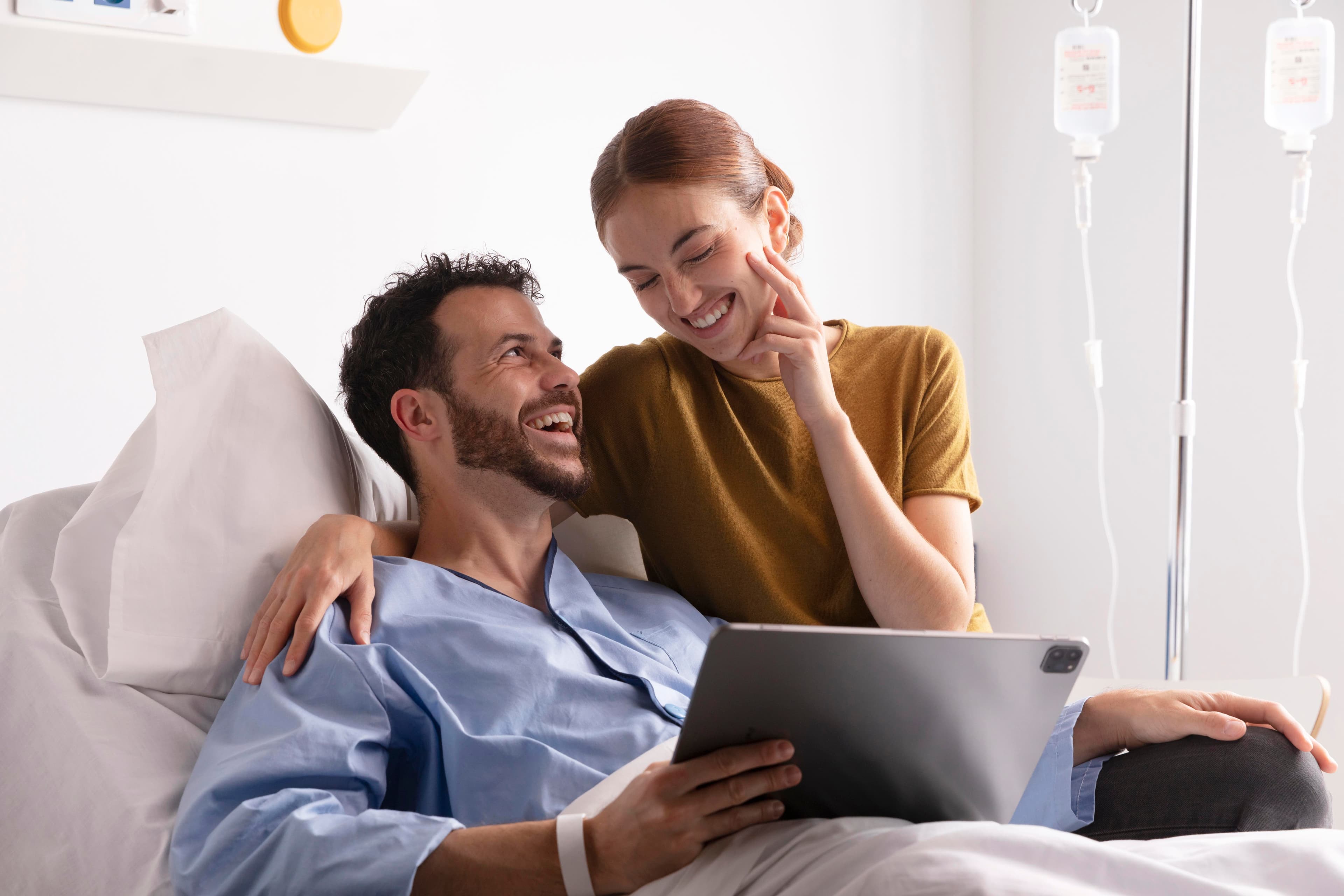 Patient staying connected with a loved one during recovery